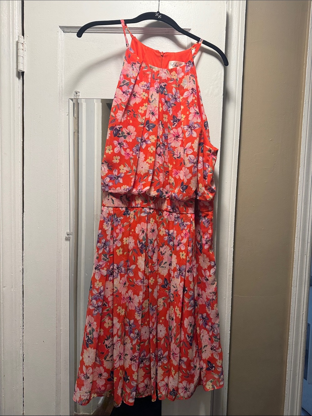 Eliza J Coral Floral Halter Midi Dress